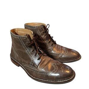 Cole Haan Mens 13 M Brown Chukka Wingtip Leather Ankle Boot Distressed Brogue